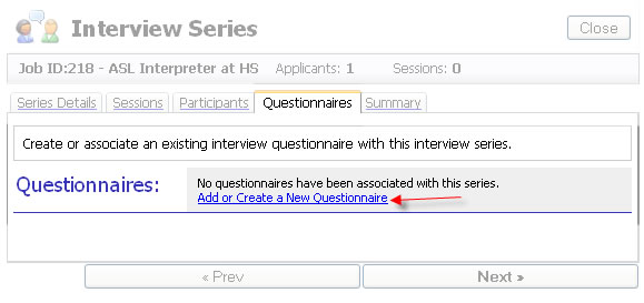 Questionnaires Tab